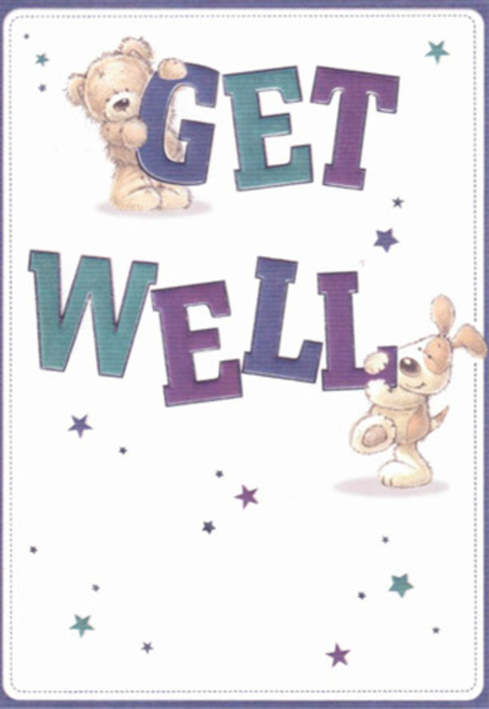 Radiating the kind of friendly reassurance that defines South Woodford's close-knit community, this get well card is a whimsical celebration of comfort and well-wishes. The scene centres on an affectionate bear and a joyful puppy, surrounded by playful starbursts, their presence a visual expression of healing and encouragement. Bubbly, oversized letters, shaded in rich purples and aqua, form a confident anchor for the design, while the animals' fluffy textures and expressive faces introduce a tender quality that feels almost tangible, much like the first touch of fresh petals in a bespoke bouquet. The crisp white background suggests a fresh start-much like the feeling after a gentle rain along Chigwell Road-while the playful details invite both a smile and a sense of calm. Imagine pairing this card with a vibrant floral gift from Florist South Woodford, the two together delivering a perfect blend of joy and support. The airy composition and gentle colours create a mood that's uplifting and universal, ideal for sharing hope and positivity with neighbours and loved ones in need.