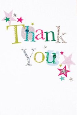 This thank you card sparkles with the kind of cheer South Woodford is known for. The front is graced by the words 'Thank You', each letter a patchwork of lively hues-lime, fuchsia, and blue-patterned in dots and subtle stitches as if sewn by hand at one of George Lane's artisan workshops. Star motifs in magenta, gold, and teal twinkle at the edges, scattering like the confetti after festivities by the local cricket green. The card's lettering includes glints of silver, catching the light much as petals glisten in the early morning sun over Churchfields Park. A clean white background frames the design, letting the playful textures and riot of colours feel both festive and intimate. There's a tactile depth to the card, echoing the handcrafted bouquets Florist South Woodford prepares for thoughtful thank you moments. It's easy to picture this card paired with a fresh arrangement for delivery to a neighbour, its gentle whimsy and sincere warmth expressing gratitude that lingers long after the flowers are received-a perfect expression of the area's community spirit and creative flair.